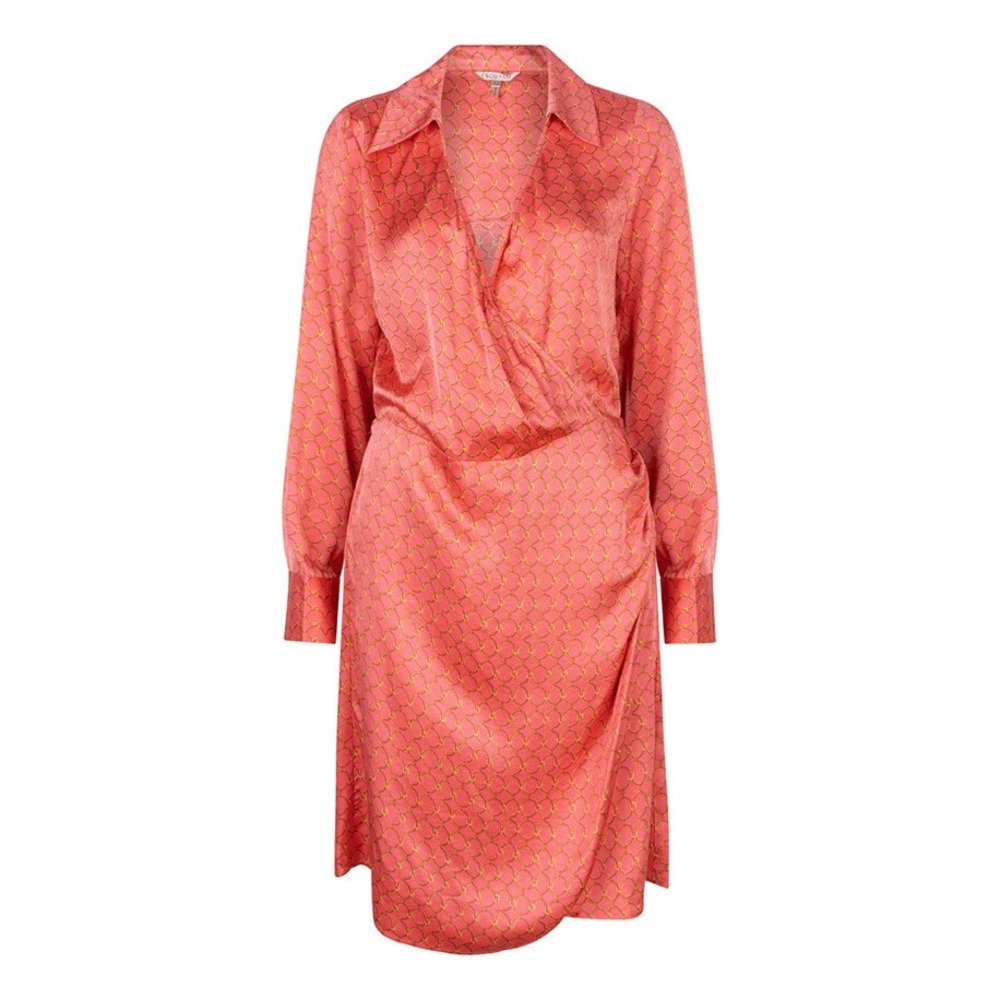 Esqualo Cross Over Dress Short Chain Print Size 8 Satin Coral Pink